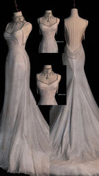 Fairytale Mermaid Wedding Dress Glittering Straps Backless Wedding Dresses