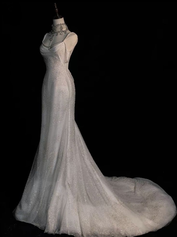 Fairytale Mermaid Wedding Dress Glittering Straps Backless Wedding Dresses