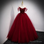 Fairytale Tulle Burgundy Sweet 16th Dress Ball Gowns for Prom,Princess Prom Dresses