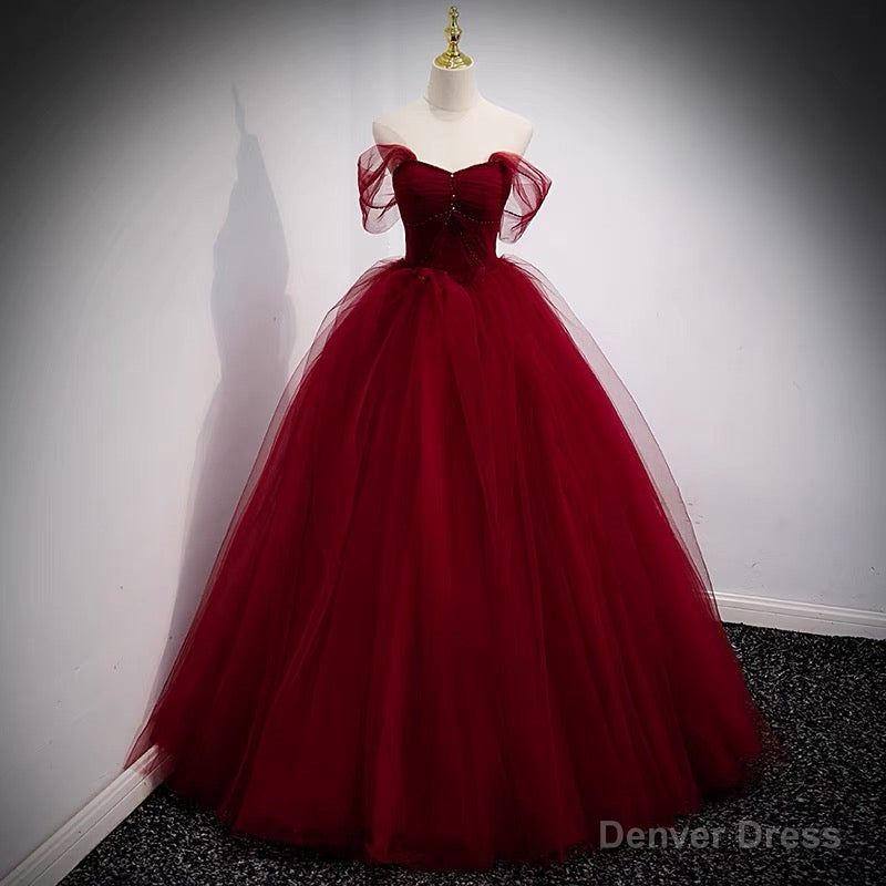Fairytale Tulle Burgundy Sweet 16th Dress Ball Gowns for Prom,Princess Prom Dresses
