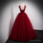Fairytale Tulle Burgundy Sweet 16th Dress Ball Gowns for Prom,Princess Prom Dresses