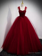 Fairytale Tulle Burgundy Sweet 16th Dress Ball Gowns for Prom,Princess Prom Dresses