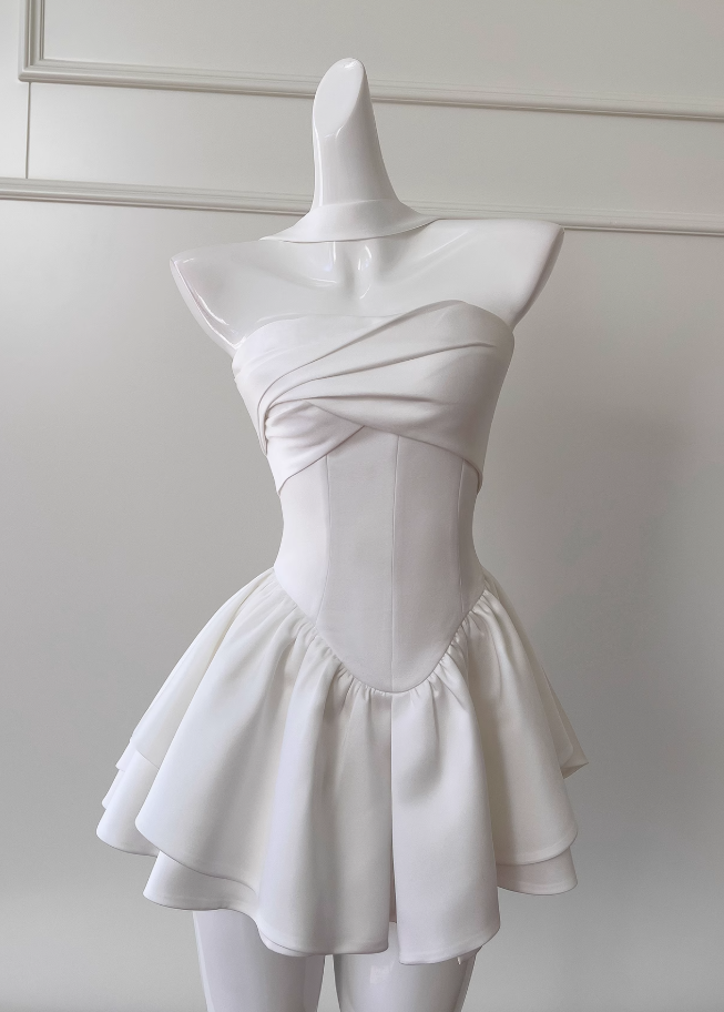 Fairytale White Strapless Short Prom Dress For Prom&Birthday Elegant Prom Dresses Main image