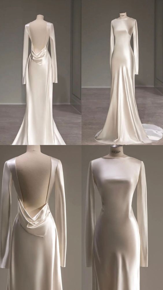 Fairytale With Long Sleeves And Open Back Satin Wedding Dresses Secondary image