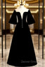Fancy Black Velvet Horn Sleeve Illusion Prom Dresses