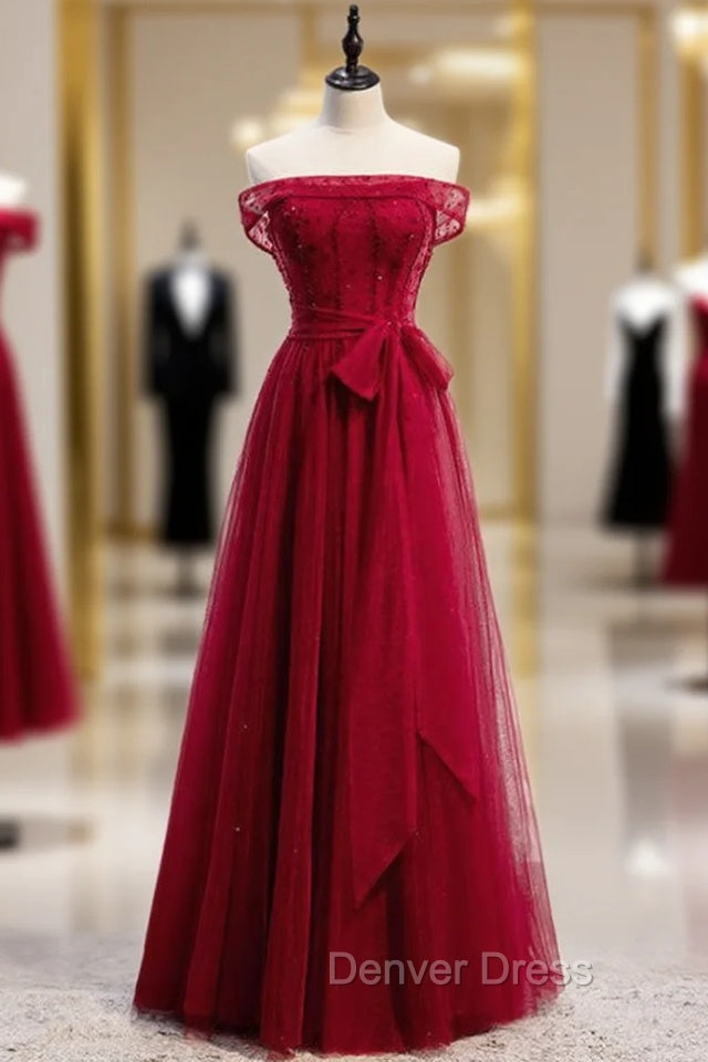 Fancy Tulle Off the Shoulder Beading Prom Dresses Main image