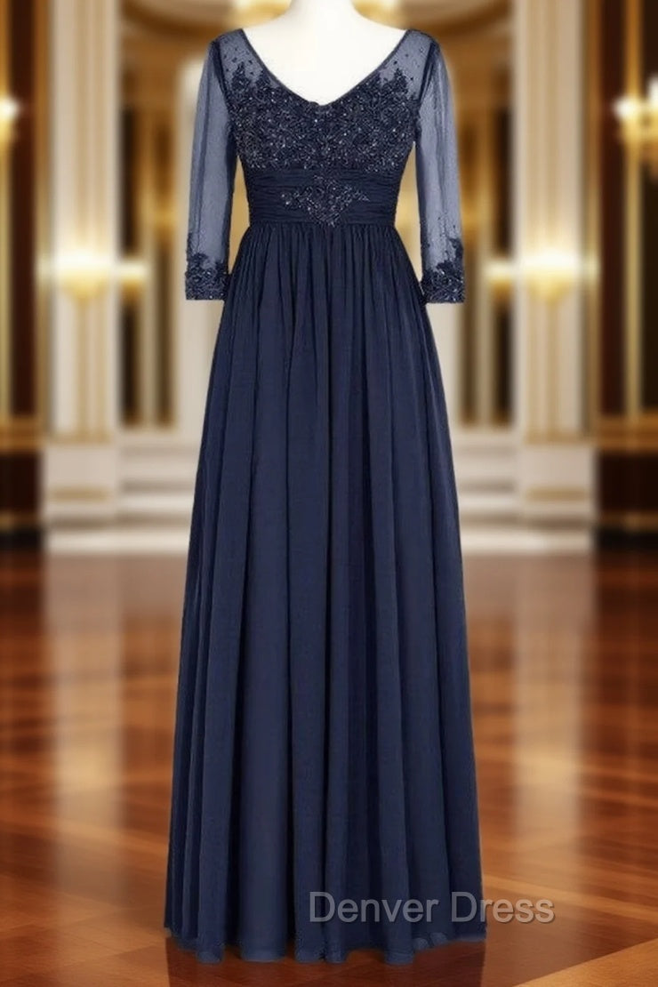 Fancy V Neck Half Sleeves Appliques Long Mother of the Bride Dresses