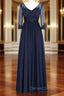 Fancy V Neck Half Sleeves Appliques Long Mother of the Bride Dresses