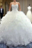 Fancy White Ivory Strapless Organza Beading Wedding Dresses Bridal Gowns