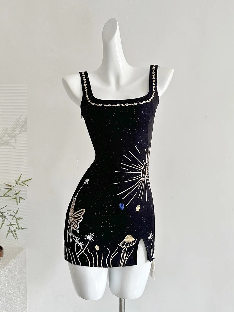 Fantasy Black Embroidered Slim Square Neck Short Birthday Dresses Homecoming Dresses Secondary image