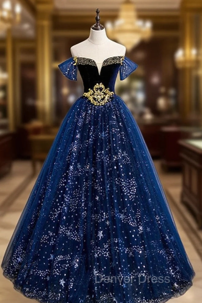 Fantasy Blue BallGowns Tulle Prom Dresses with Bling Main image