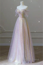 Fantasy Purple Bling Sequined Prom Dresses Off Shoulder