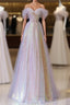 Fantasy Purple Bling Sequined Prom Dresses Off Shoulder