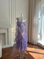Fantasy Purple Mermaid Ruffled Tulle Sequined Long Prom Dresses Evening Dresses