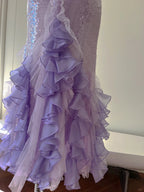 Fantasy Purple Mermaid Ruffled Tulle Sequined Long Prom Dresses Evening Dresses