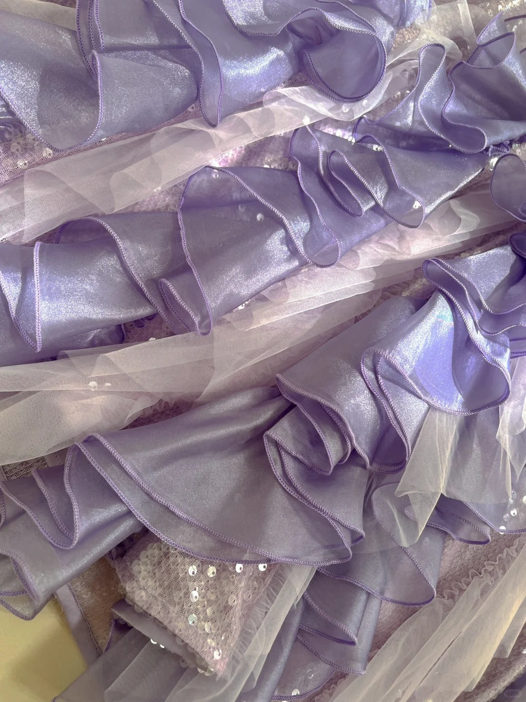 Fantasy Purple Mermaid Ruffled Tulle Sequined Long Prom Dresses Evening Dresses