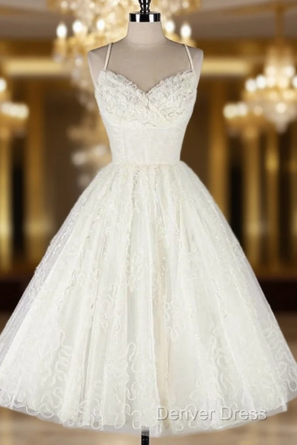 Fashion A Line Lace Prom Dresses, Short Straps Homecoming Dresses Main image