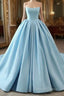 Fashion Blue Ball Gowns Strapless Pleats Wedding Dress With Train Long Prom Dresses Prom Gowns