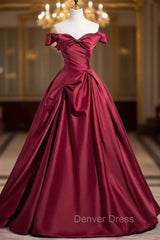 Fashion Burgundy Satin Pleats Prom Dresses