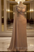 Fashion Evening Dresses For Women One Shoulder Sleeveless Gown Appliques Prom Party Dresses