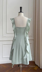 Fashion Green A Line Homecoming Dress Satin Mini Prom Dresses