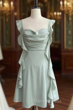 Fashion Green A Line Homecoming Dresses Satin Mini Prom Dresses