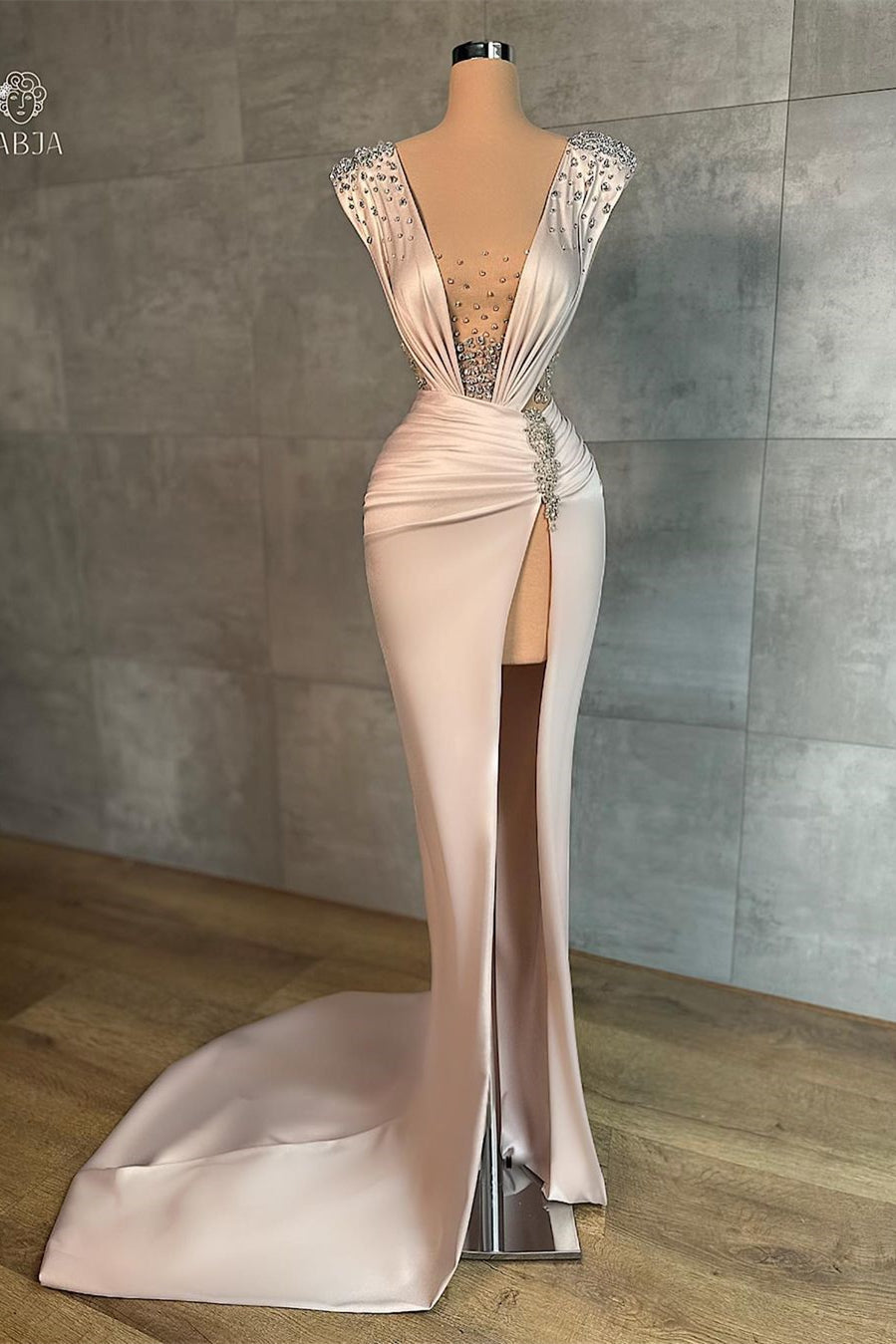 Fashion Long V-Neck Split Front Mermaid Evening Prom Dresses With Rhinestones Main image