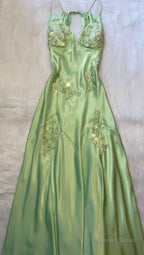 Fashion Mint Green Spaghetti Straps Lace Beaded Prom Dresses Prom Gowns
