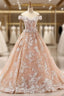 Fashion Pink Off The Shoulder Appliques Tulle Wedding Dresses