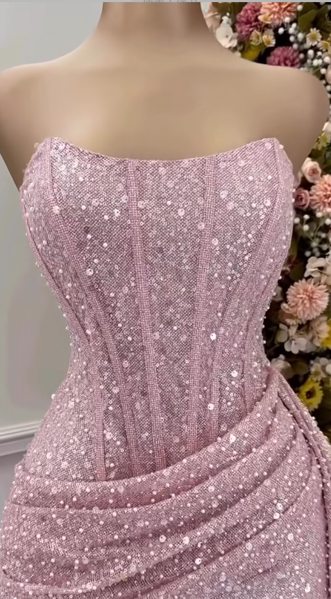 Fashion Pink Strapless Bodycon Short Prom Dress Glitter Sequin Homecoming Dresses Secondary image