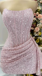 Fashion Pink Strapless Bodycon Short Prom Dress Glitter Sequin Homecoming Dresses