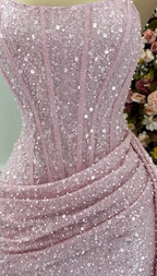 Fashion Pink Strapless Bodycon Short Prom Dress Glitter Sequin Homecoming Dresses