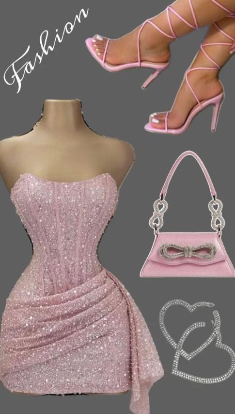 Fashion Pink Strapless Bodycon Short Prom Dress Glitter Sequin Homecoming Dresses