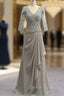 Fashion Plus Size Gray Mother Of The Bride Dresses A Line 3 4 Sleeves