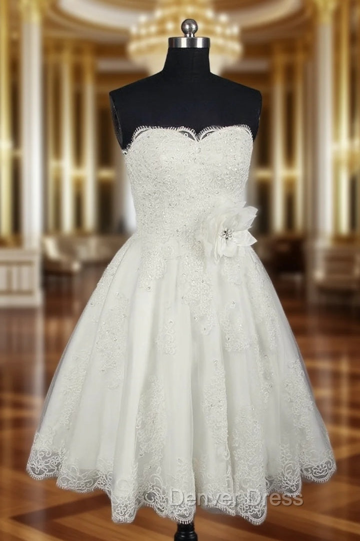 Fashion Short Wedding Dresses Knee Length Lace Ivory Simple Vintage Wedding Gowns