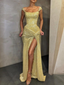 Yellow Shiny Sequins Long Fashion Sleeveless Slit Sexy Ball Gowns Prom Dresses