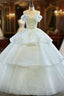 Fashion White Ball Gowns Tulle Sequins Off the Shoulder Beading Wedding Dresses