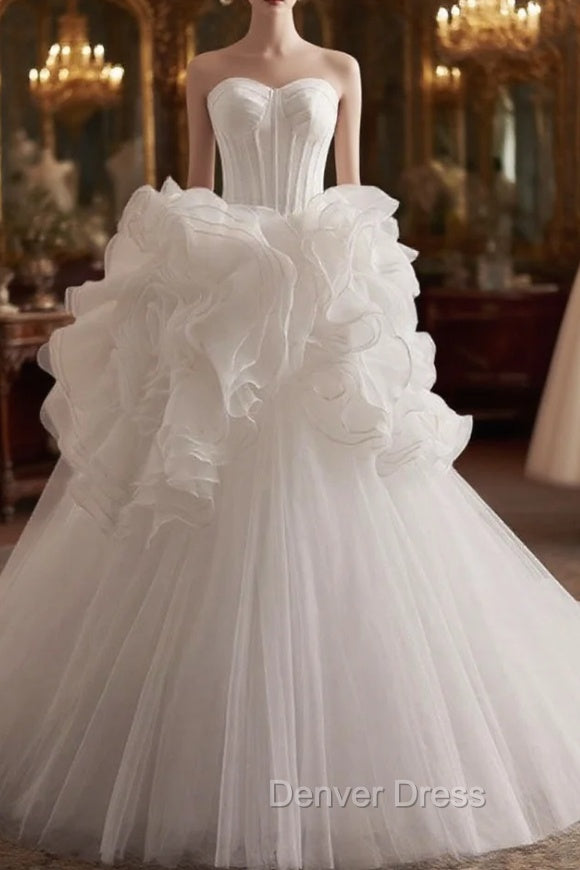 Fashion White Tulle Sweetheart Wedding Dresses