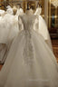 Fashion White Tulle V-neck Long Sleeve Beading Wedding Dresses