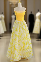 Fashion Yellow Sweetheart Long Prom Dresses