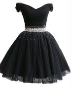 Fashionable Black Short Beaded Party Dresses, Black Prom Dresses