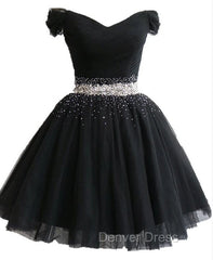 Fashionable Black Short Beaded Party Dresses, Black Prom Dresses