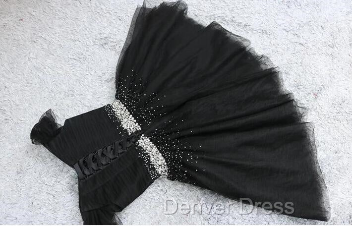 Fashionable Black Short Beaded Party Dresses, Black Prom Dresses