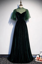 Fashionable Dark Green Velvet Long Prom Gowns, Green Bridesmaid Dresses