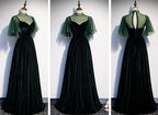 Fashionable Dark Green Velvet Long Prom Gowns, Green Bridesmaid Dresses