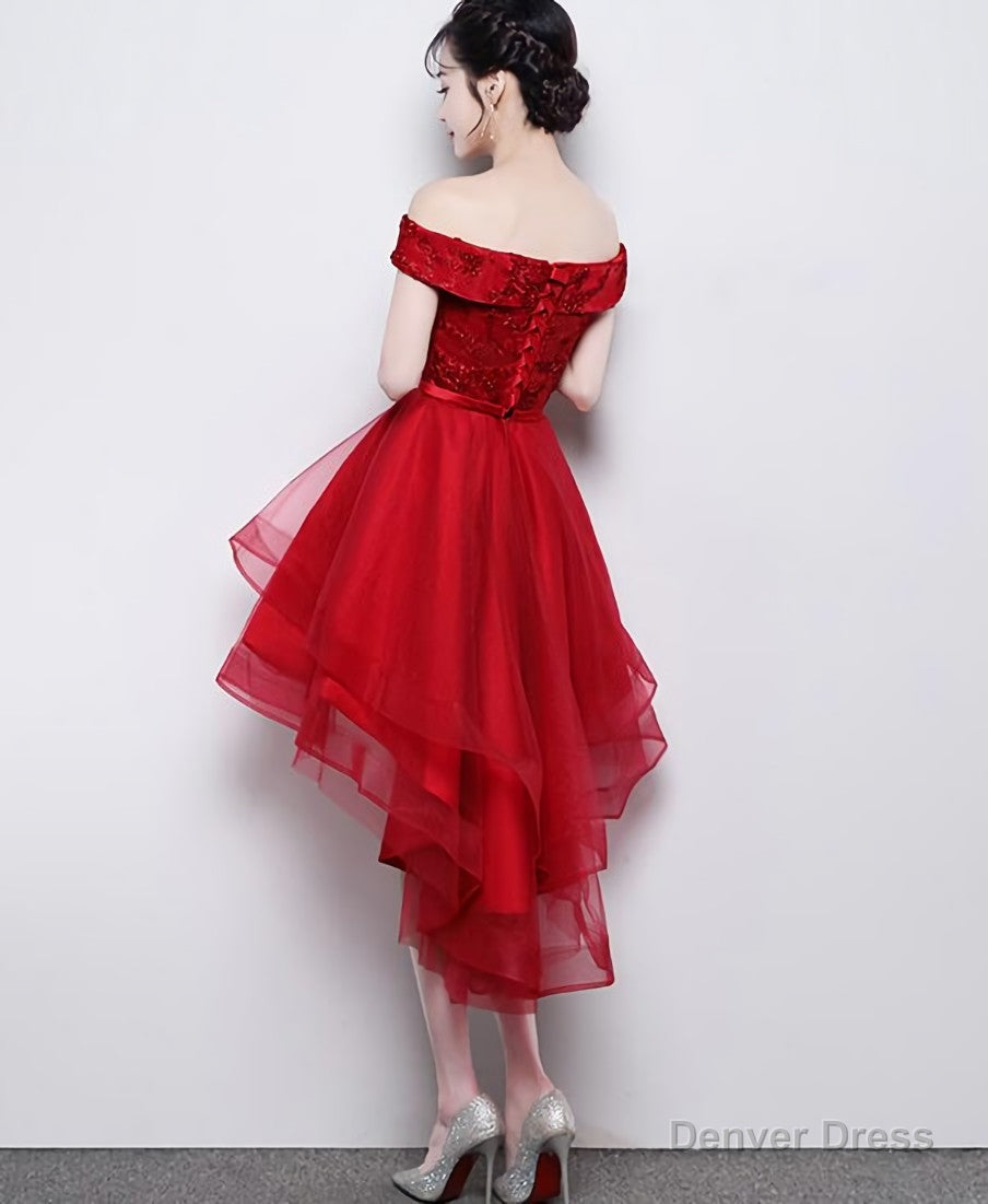 Fashionable High Low Prom Dress, Red Off Shoulder Homecoming Dresses Secondary image