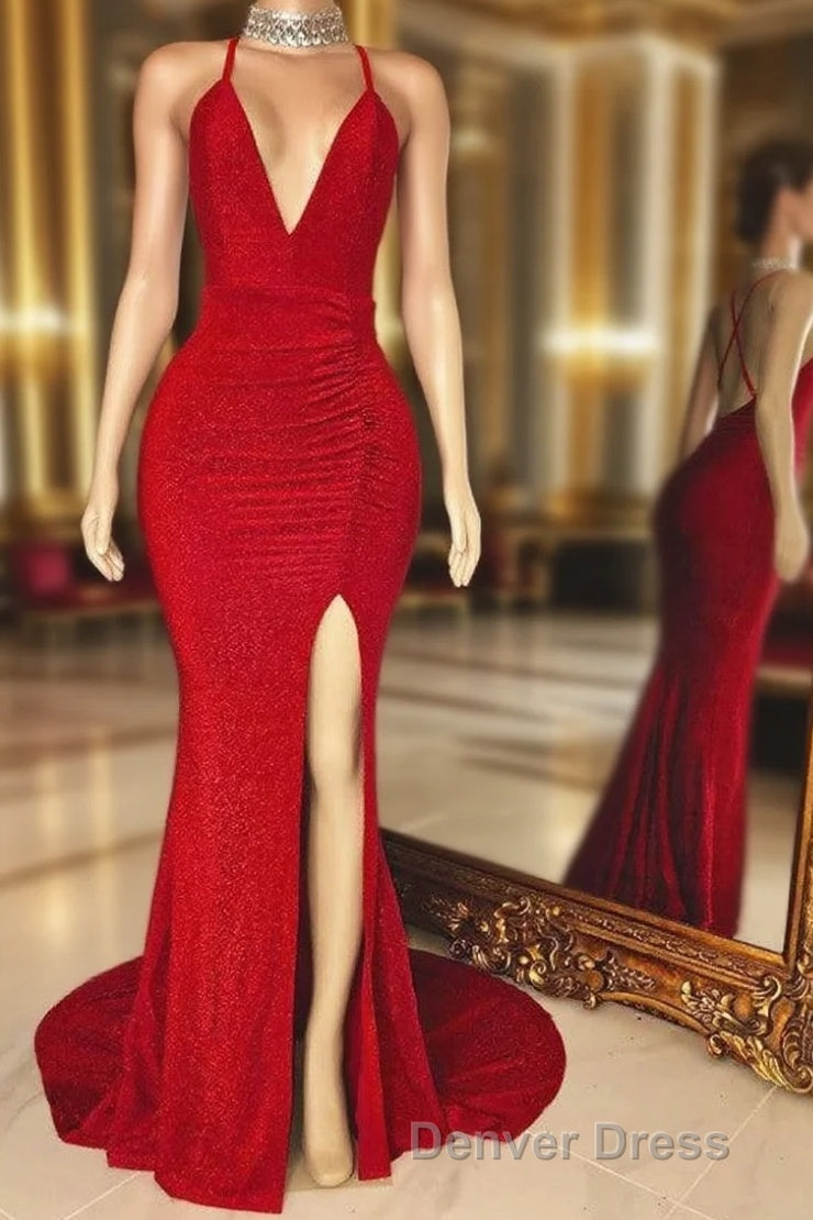 V-neck Cross Back Sleeveless Long Mermaid Prom Dresses Main image