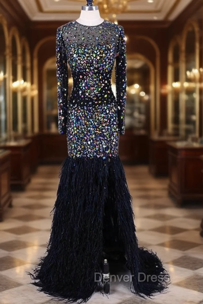 Feathers Bling Bling Mermaid Prom Long Dresses For Weddings Formal Gowns Main image