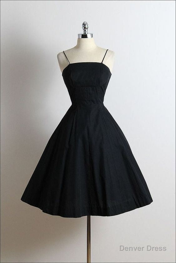 Mini A Line Black Spaghetti Straps Short Prom Dress, Homecoming Dresses