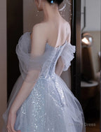 A Line Prom Dress Elegant Dress Wedding Guest Prom Floor Length Sleeveless Off Shoulder Sequined with Sequin Dresses to impress